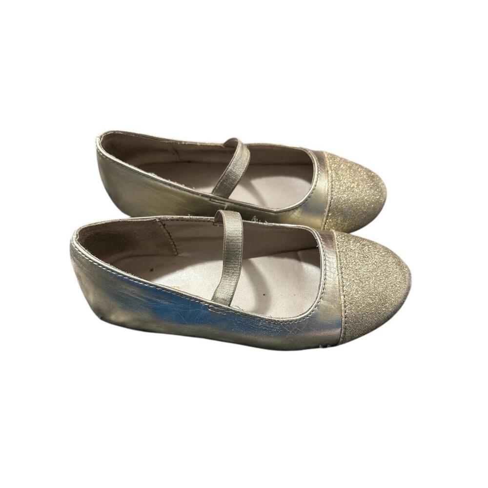 Children's Place Girl's Gold Metallic Glitter Ballet Flats Elastic Strap Slip On